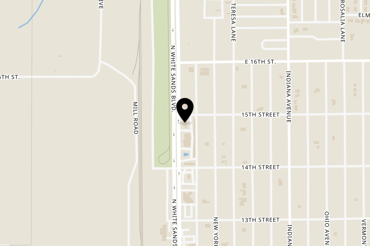 Map showing the location of Rizo's Restaurant on 1480 N White Sands Blvd in Alamogordo